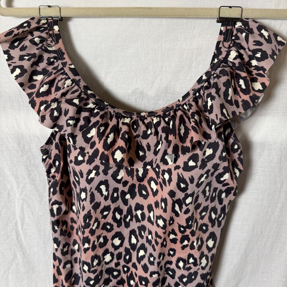 G.I.L.I. One-Piece Size 8 Swimsuit Mauve Leopard Convertible Ruffle Top Y2K 90s